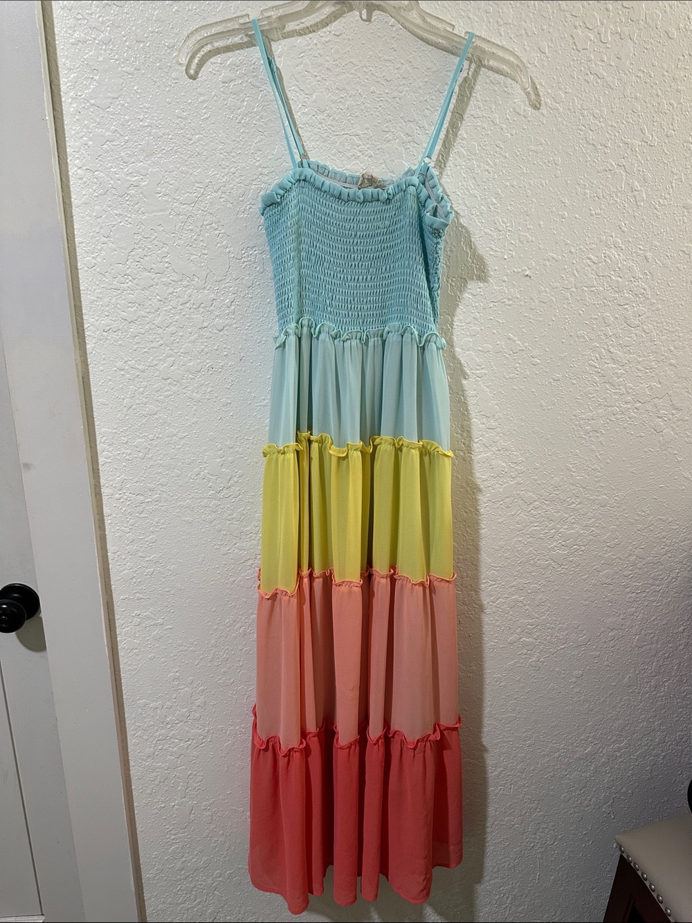 Tiered Gradient Maxi Dress with Smocked Bodice - Multi